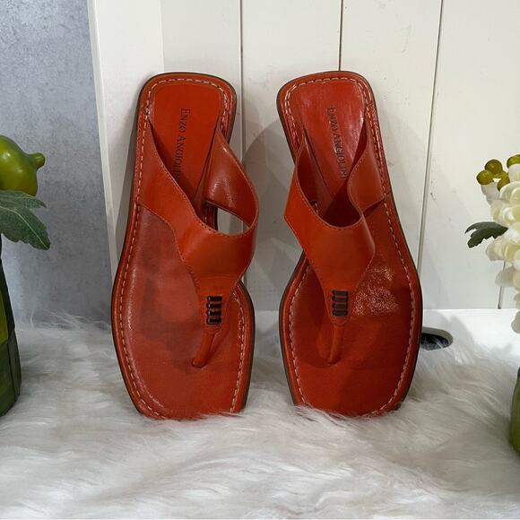 NEW Enzo Angiolini Leather Square Low Mod Heel Thong Slip On Sandals 5.5 NWOB - Picture 8 of 14